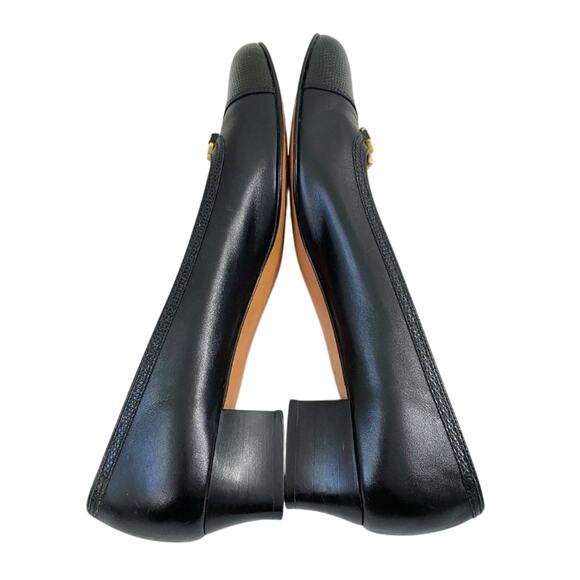 Ferragamo Black Leather Cap Toe Low Pumps Made in Italy Block Heel Size 9.5AAA - Picture 6 of 11